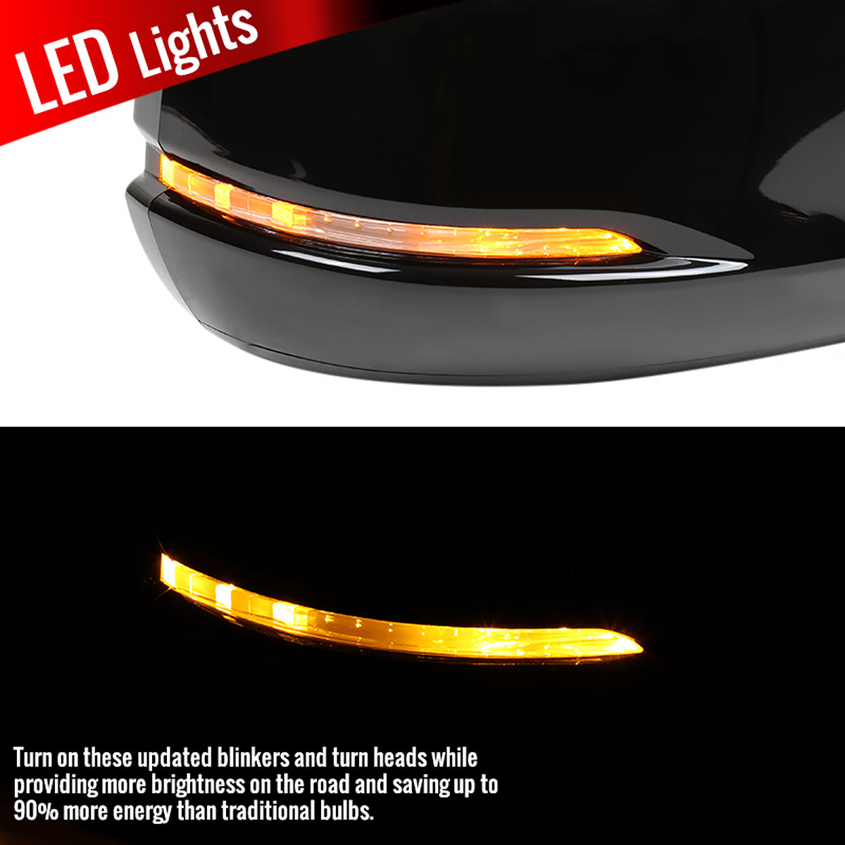 2013-2017 Honda Accord Power Heated/Defrost 7-Pin Glossy Black Side Mirror w/ LED Turn Signal Light - Passenger Side Only