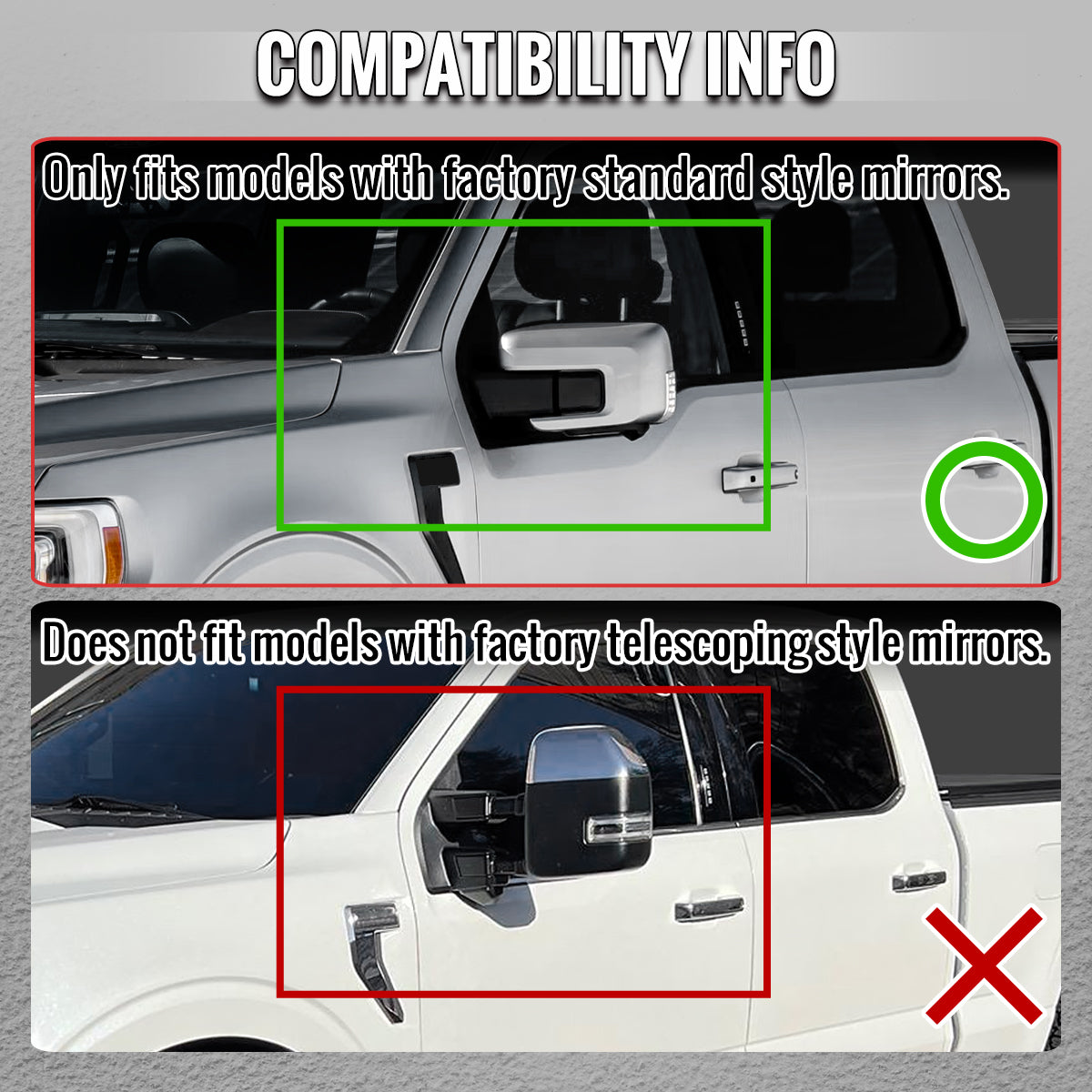 2021-2025 Ford F-150 Chrome Power Adjustable, Manual Fold & Heated Side Mirror w/ t Temperature Sensor - Passenger Side Only