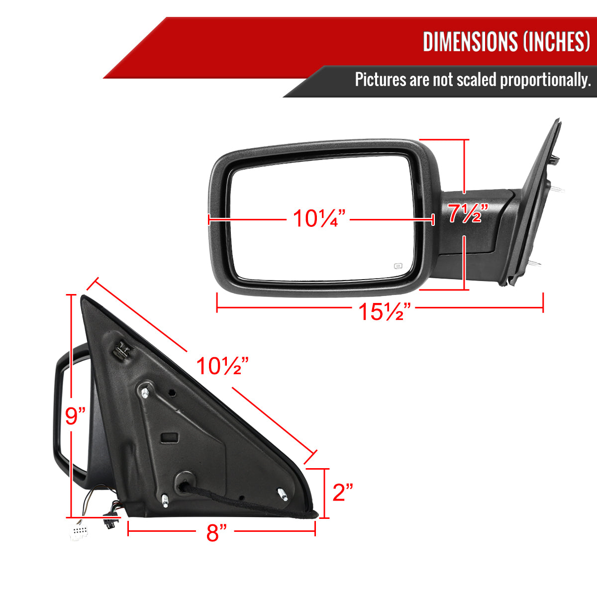 2013-2019 Dodge RAM Chrome Power Adjustable, Auto-Fold, & Heated Side Mirror w/ LED Turn Signal & Puddle Light - Driver Side Only