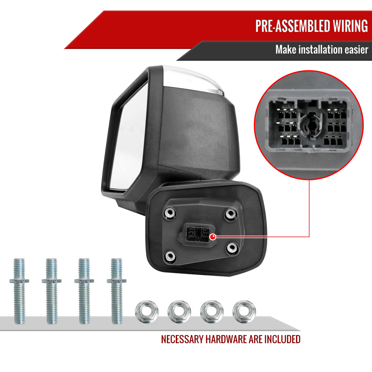 2019-2026 GMC Sierra 1500 Chrome Power Adjustable, Manual Fold, BSD & Heated Side Mirror w/ LED Puddle and Turn Signal Light - Driver Side Only