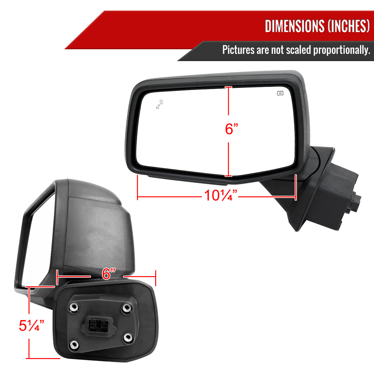 2019-2026 GMC Sierra 1500 Black Power Adjustable, Auto-Fold, BSD & Heated Side Mirror w/ LED Puddle and Auxiliary Light - Driver Side Only