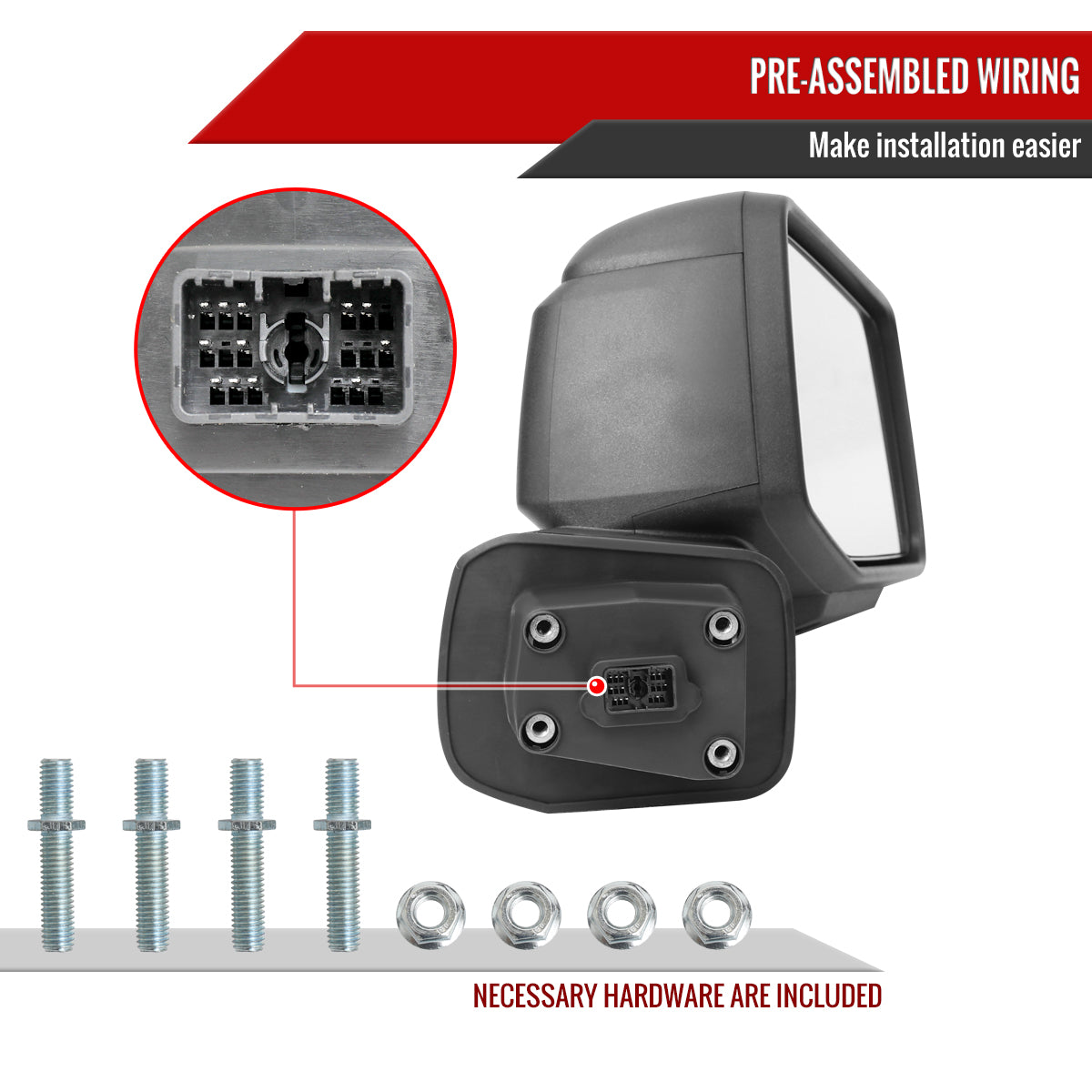 2019-2026 GMC Sierra 1500 Black Power Adjustable, Auto-Fold, BSD & Heated Side Mirror w/ LED Puddle and Auxiliary Light - Passenger Side Only