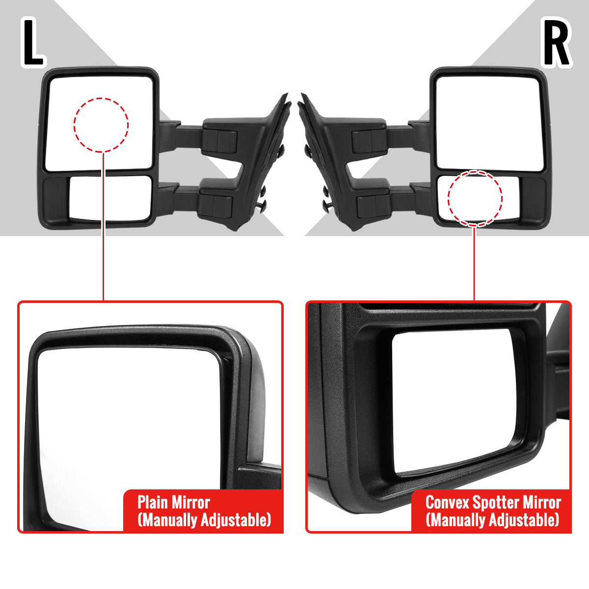 1999-2016 Ford F-250/F-350/F-450/F-550 Manual Adjustable & Extendable Towing Mirrors w/ Smoked Lens Turn Signal Lights