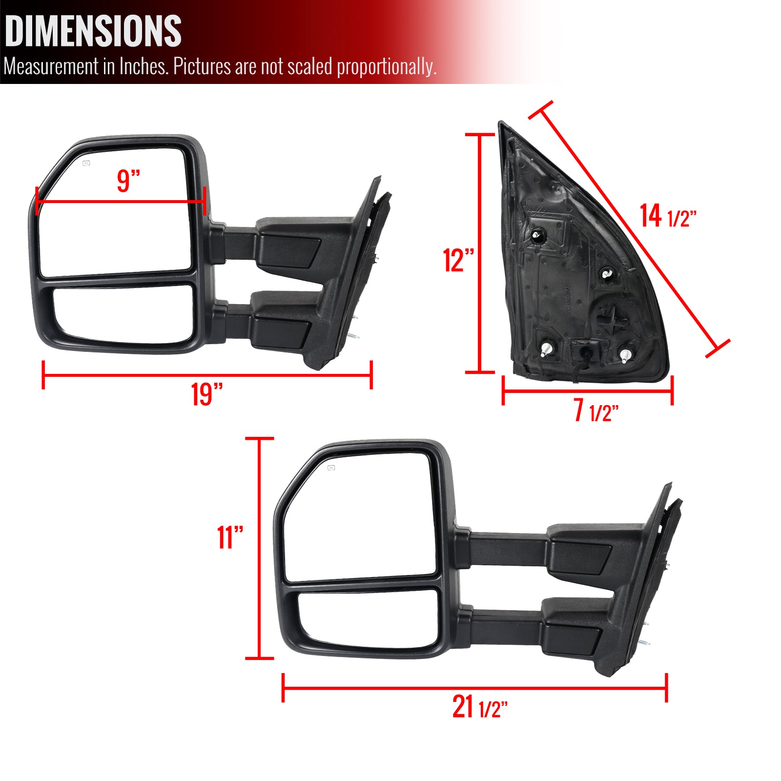 1999-2016 Ford F-250/F-350/F-450 Power Adjustable, Heated, & Manual Extendable Towing Mirrors w/ Smoked Lens LED Turn Signal & Clearance Lights