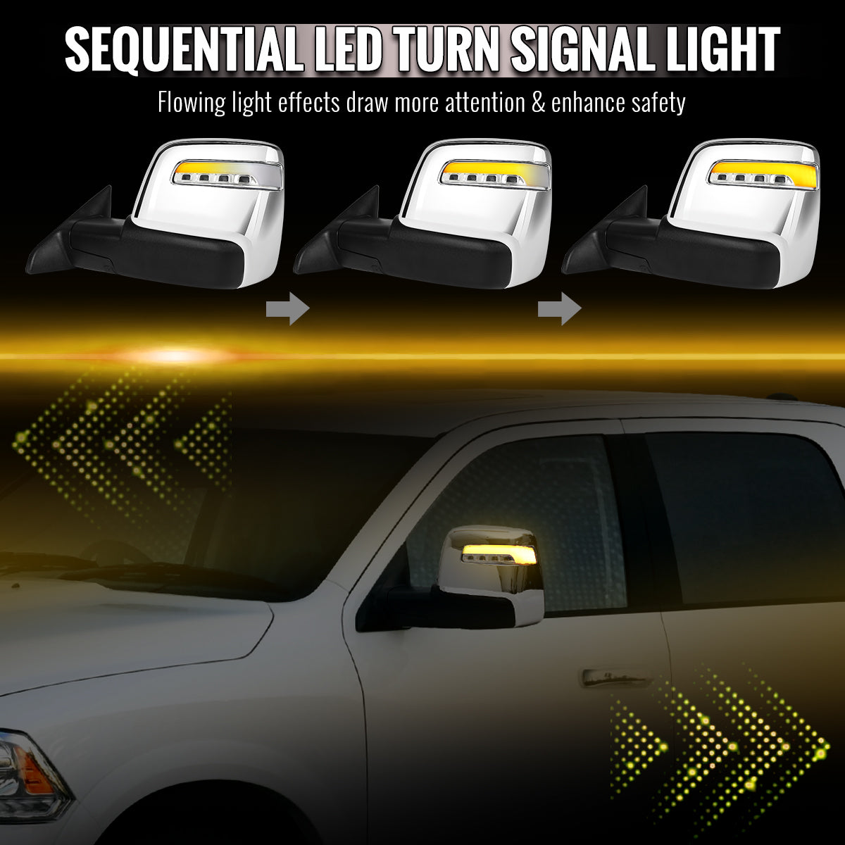 2009-2012 Dodge RAM 1500 Chrome Power Heated 2023 Style Towering Mirror w/ Sequential Signal