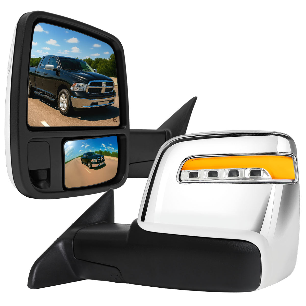 2009-2012 Dodge RAM 1500 Chrome Power Heated 2023 Style Towering Mirror w/ Sequential Signal