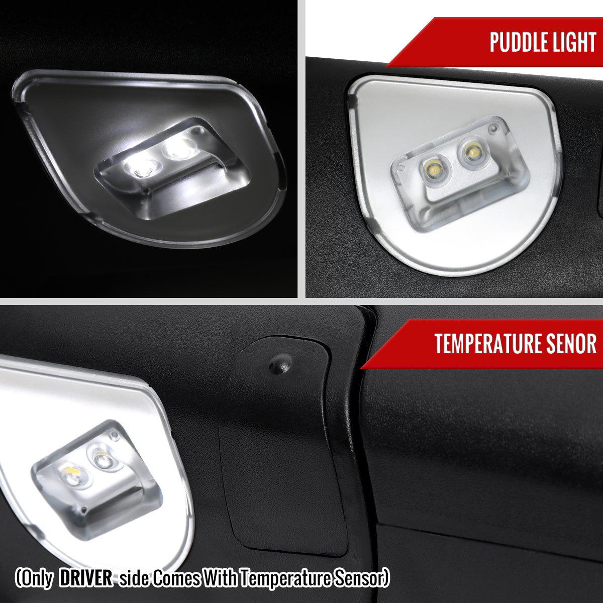 2019-2022 Ram 2500 3500 Black Power Adjustable, Manual Fold, BSD & Heated Side Mirror w/ LED Puddle and Turn Signal Light - Driver Side Only