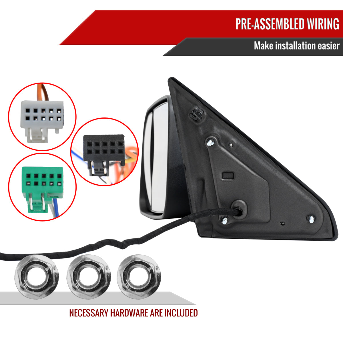 2019-2022 Ram 2500 3500 Black Power Adjustable, Manual Fold, BSD & Heated Side Mirror w/ LED Puddle and Turn Signal Light - Driver Side Only