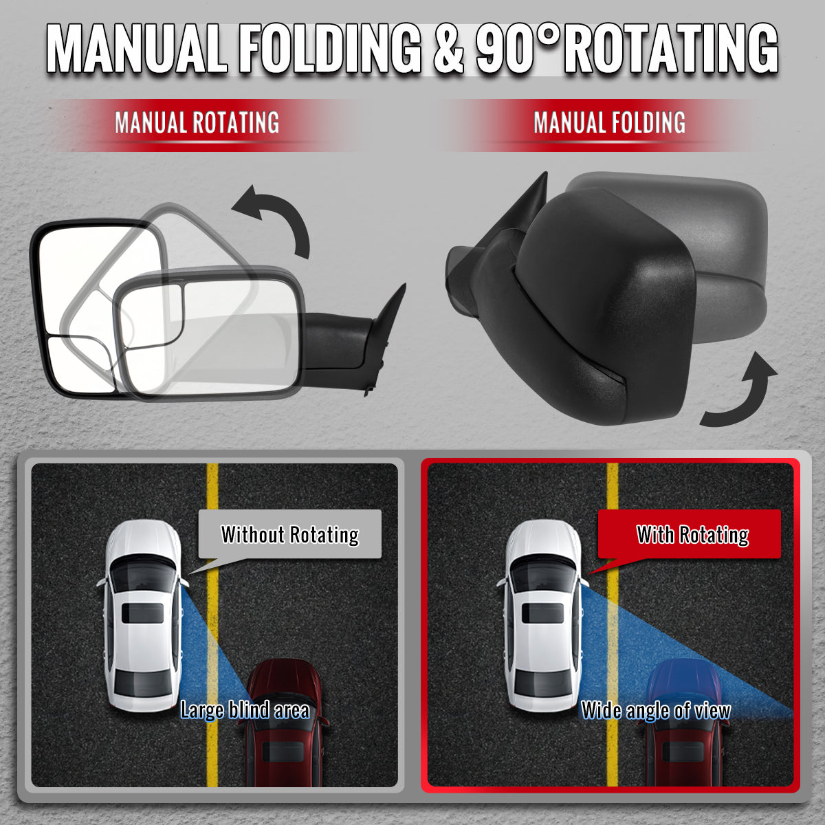 1994-1997 Dodge RAM Power Adjustable, Manual Fold & Extendable Towing Mirrors