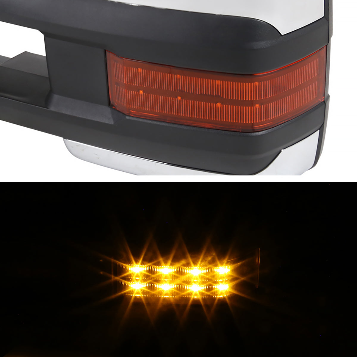 2002-2007 Chevrolet Silverado/Suburban/Tahoe/Avalanche GMC Sierra/Yukon/Yukon XL Power Heated Chrome Towing Mirrors w/ Amber Lens LED Turn Signal & Clearance Lights