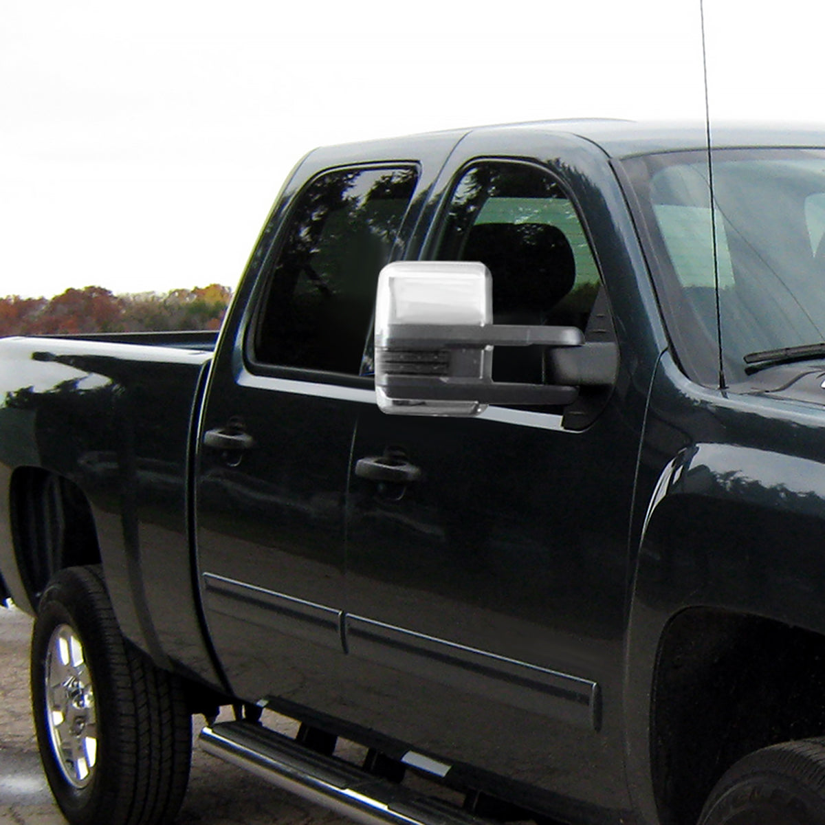 2007-2014 Chevrolet Silverado/Suburban/ GMC Sierra/Yukon/Yukon XL Power Adjustable, Heated, & Manual Extendable Chrome Towing Mirrors w/ Smoked Lens LED Turn Signal & Clearance Lights