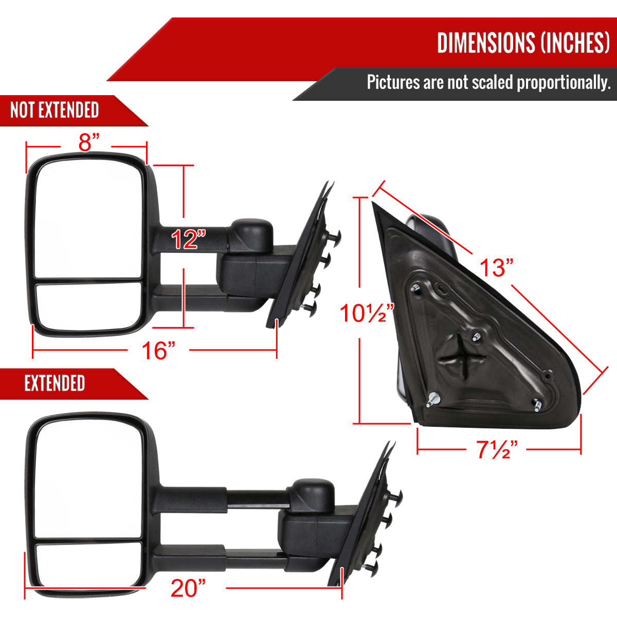 2014-2018 Chevrolet Silverado/GMC Sierra Manual Adjustable & Extendable Towing Mirrors
