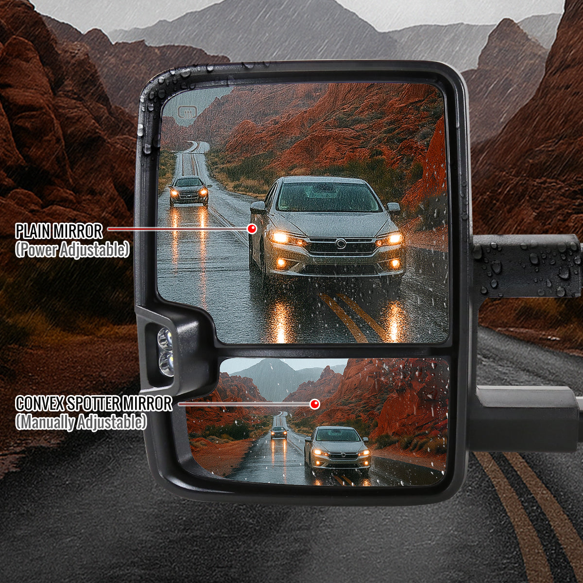 2014-2018 Chevrolet Silverado/GMC Sierra Power Heated Manual Extendable Towing Mirrors w/ Amber Lens LED Turn Signal & Clearance Lights