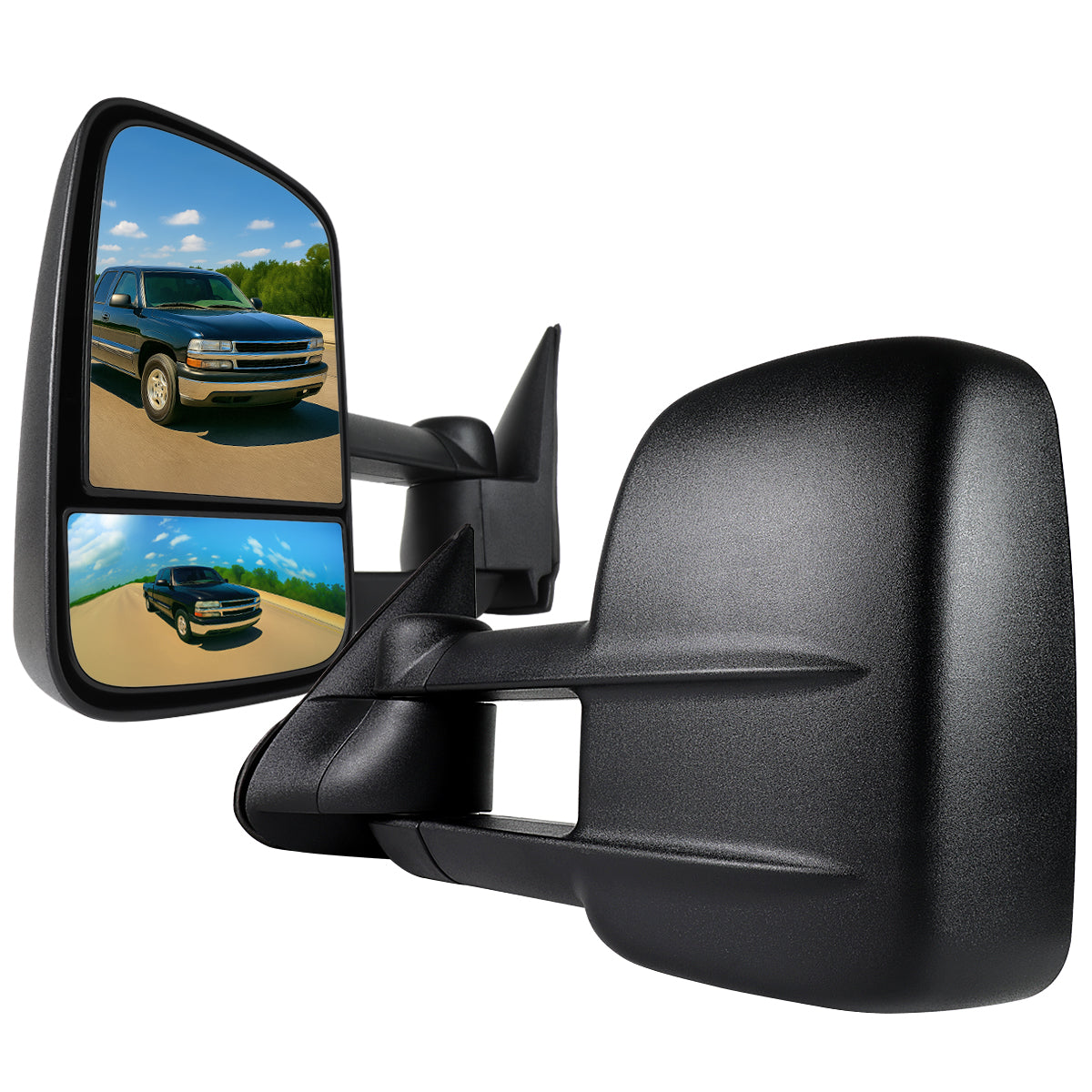 1999-2007 Chevrolet Silverado / Tahoe / Suburban / GMC Sierra / Yukon XL Black Manual Adjustable & Extendable Black Cover Towing Mirrors