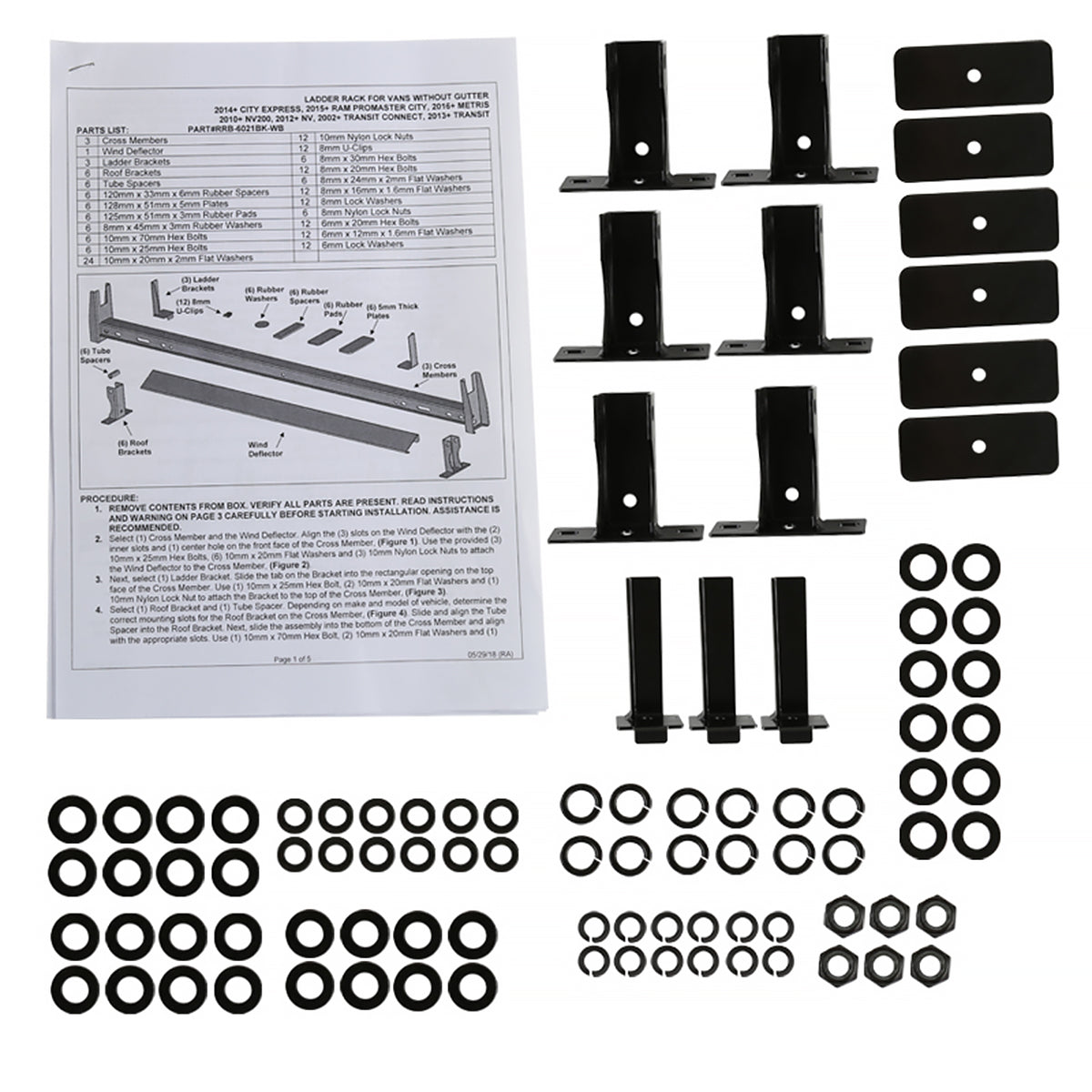 2010-2019 Ford Transit/Nissan NV Glossy Black Steel 3 Bar Roof Ladder Racks