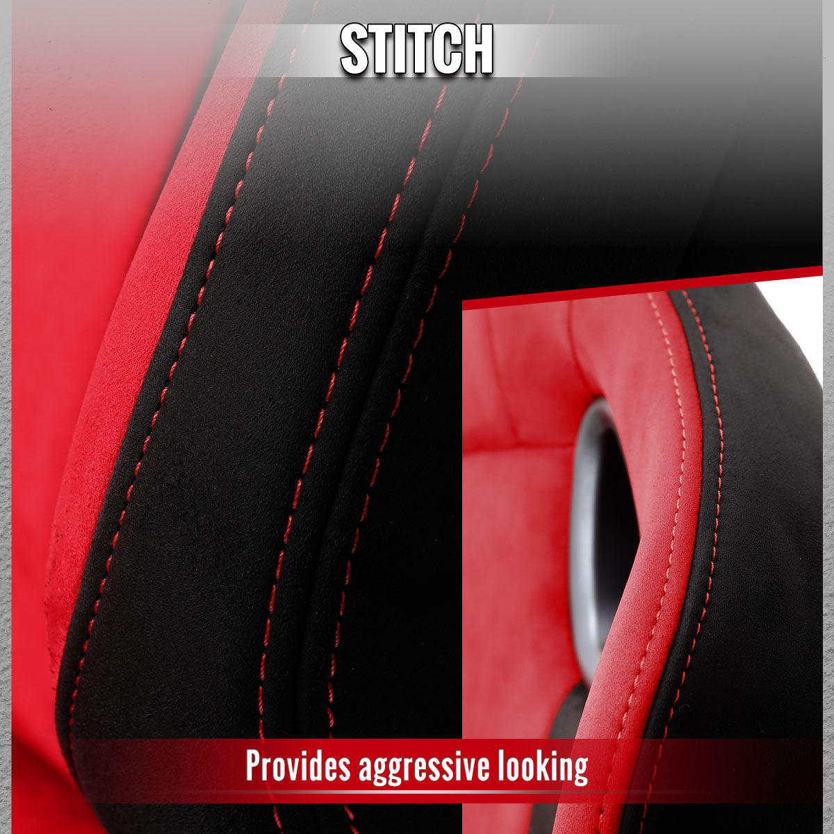 Universal Fully Reclinable Black Red Suede Bucket Racing Seat w/ Sliders - Driver Side Only