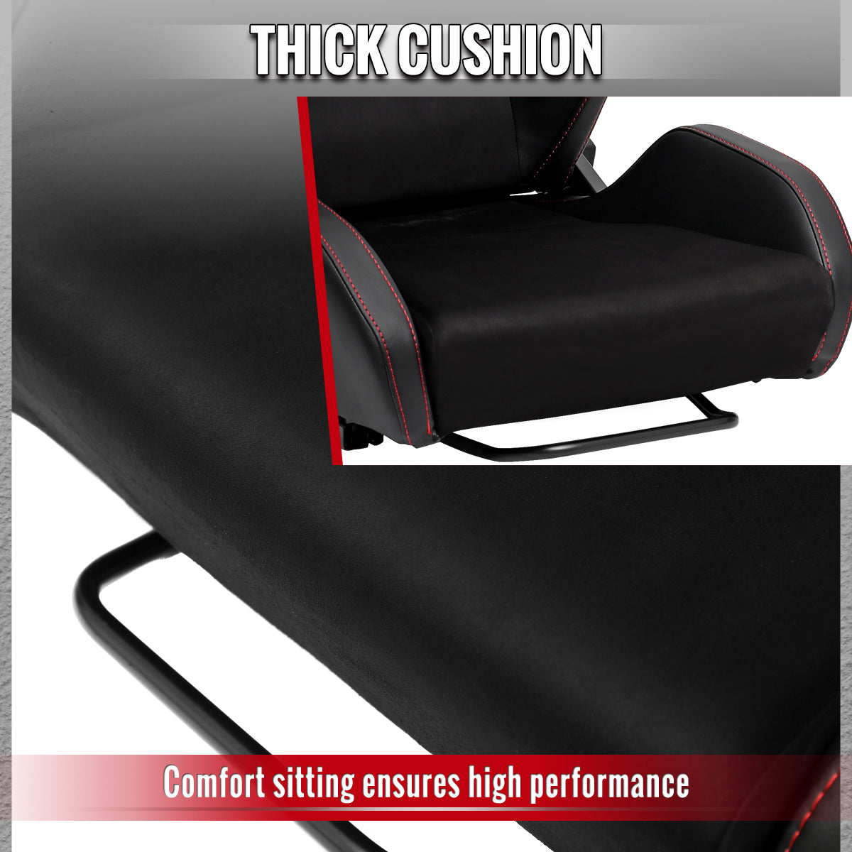 Universal Fully Reclinable Black PU Leather Suede Bucket Racing Seat w/ Sliders - Single Seat
