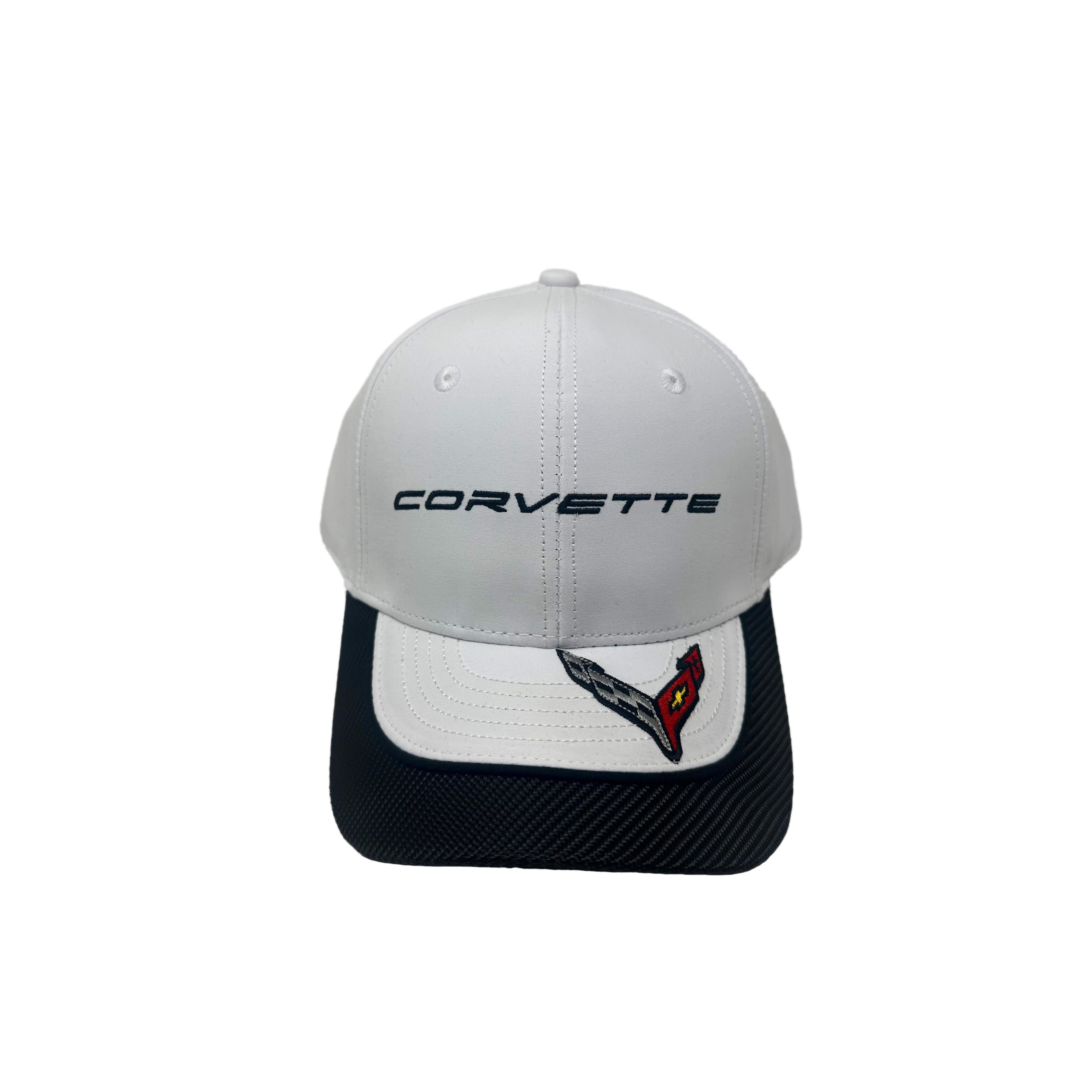 C8 Corvette Hat White with Carbon Accent Bill-SR1 Performance