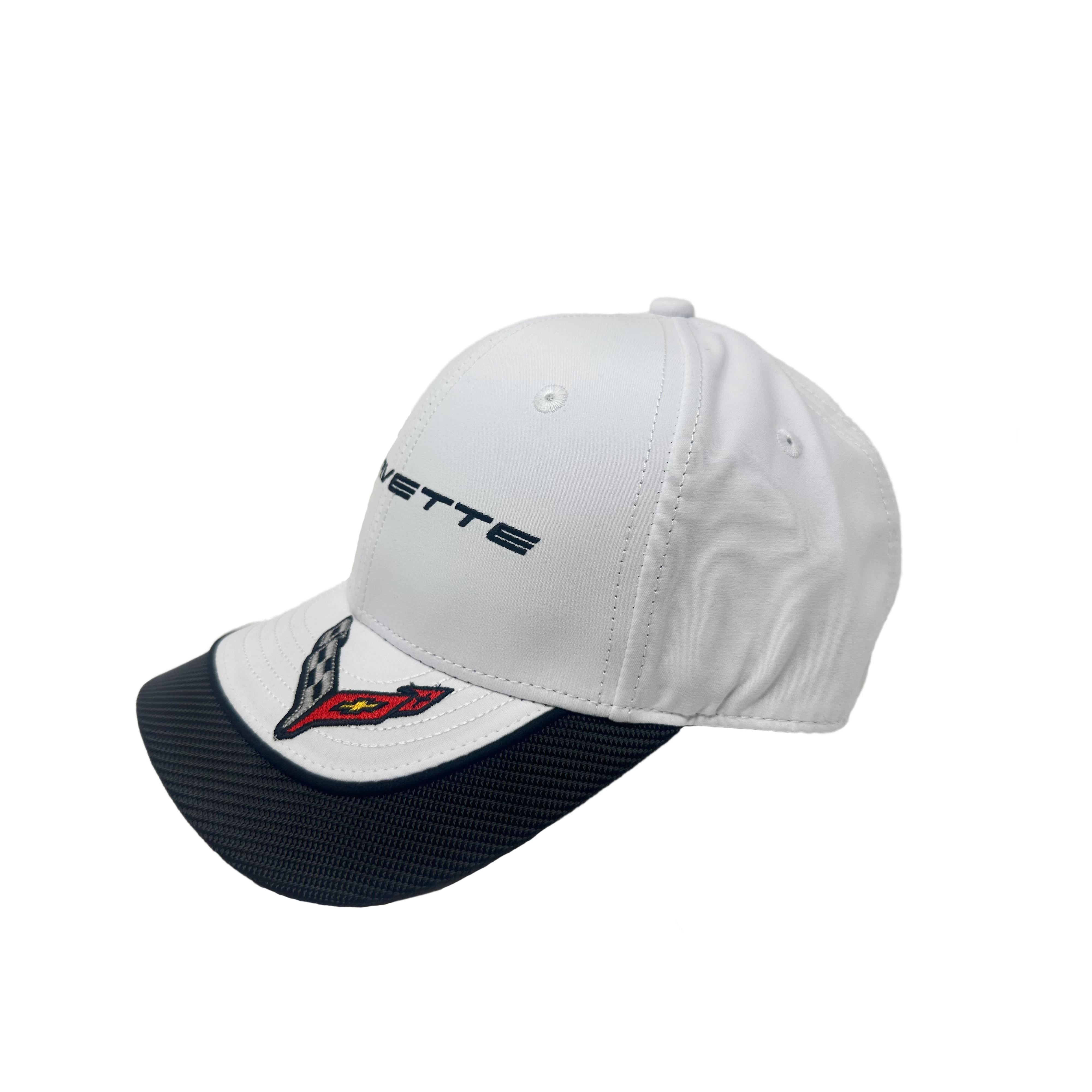 C8 Corvette Hat White with Carbon Accent Bill-SR1 Performance