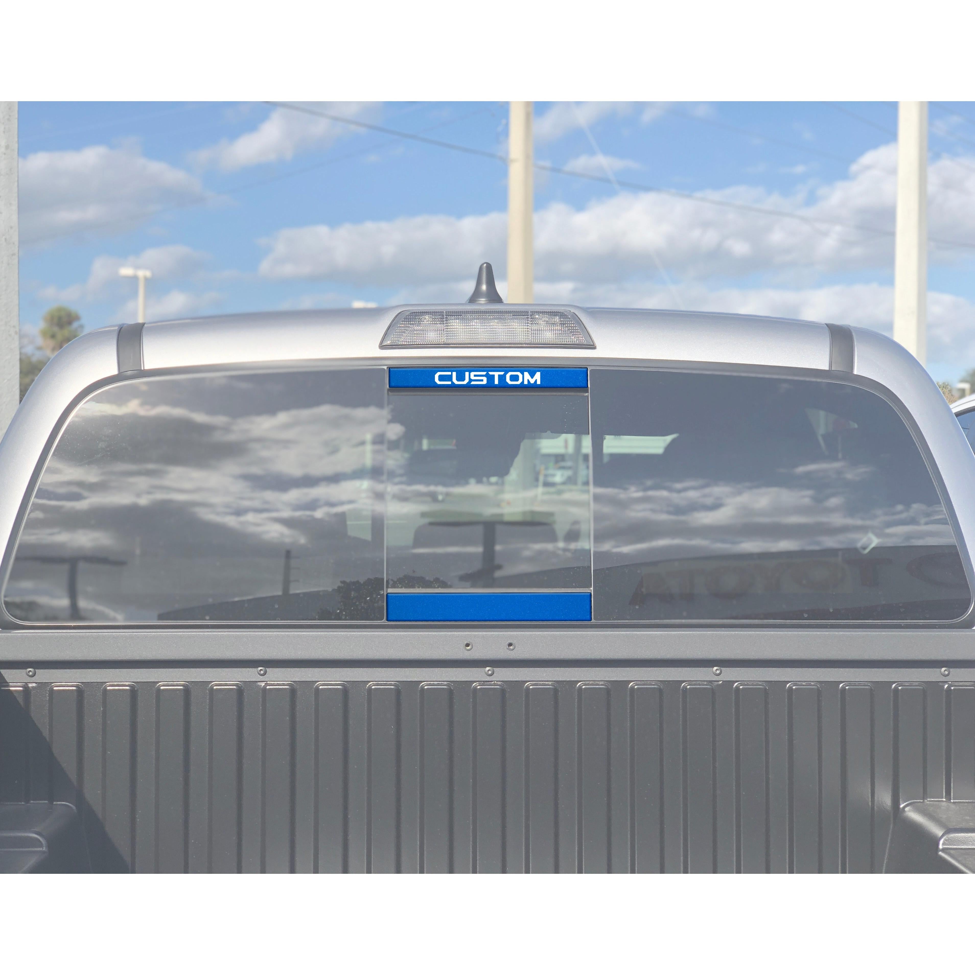 Rear Power Sliding Window Accent Trim Fits 2016-2020 Toyota Tacoma *OE Color - Blazing blue w/Custom Text