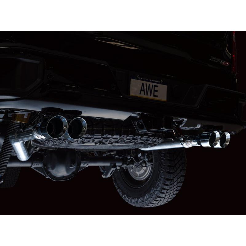 AWE Tuning 22-23 GMC Sierra 1500 AT4X 6.2L 0FG Catback Split Dual (Flat Bumper) - Chrome Silver Tips-SR1 Performance