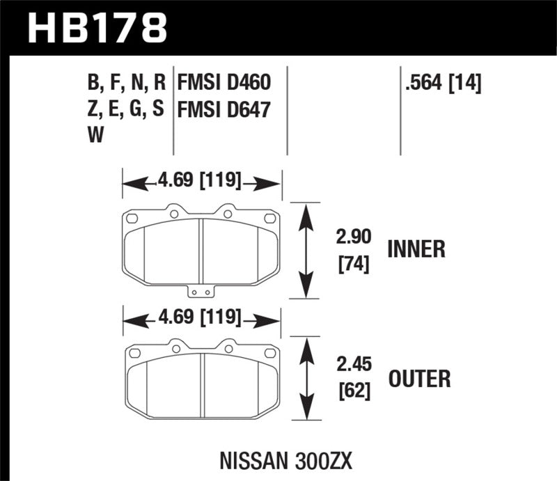 Hawk 2/1989-1996 Nissan 300ZX Base (Excl. Turbo) HPS 5.0 Front Brake Pads-SR1 Performance