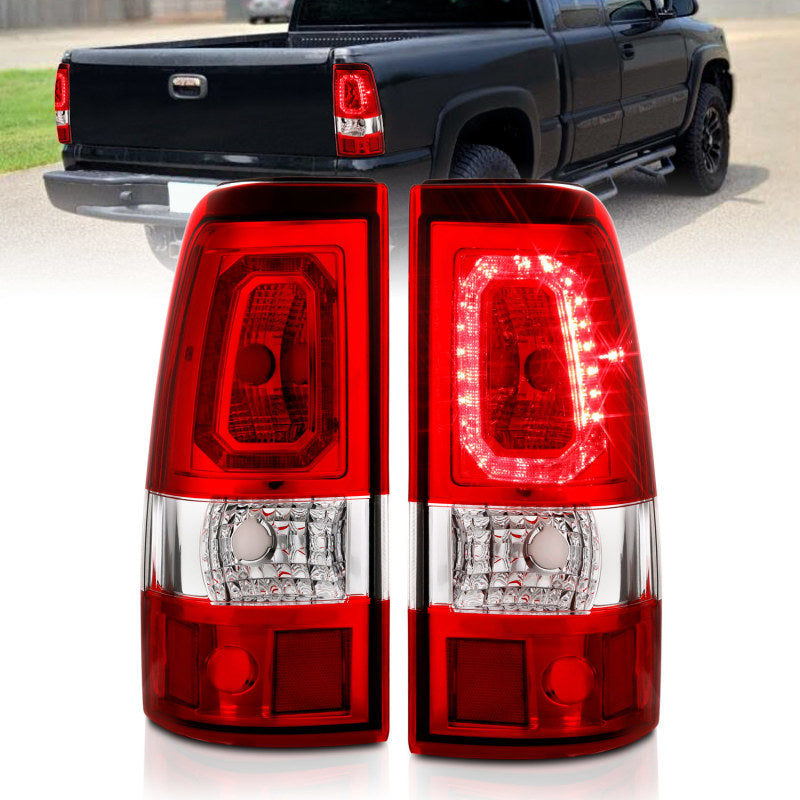ANZO 1999-2002 Chevy Silverado 1500 LED Taillights Plank Style Chrome With Red/Clear Lens-SR1 Performance