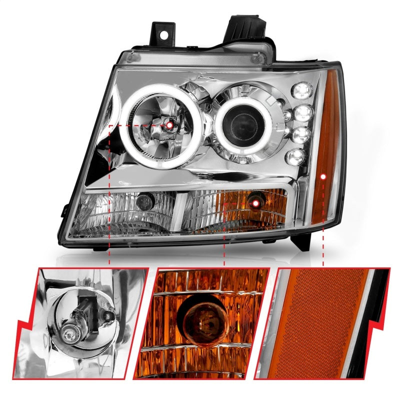 ANZO 2007-2013 Chevrolet Avalanche Projector Headlights w/ Halo Chrome-SR1 Performance