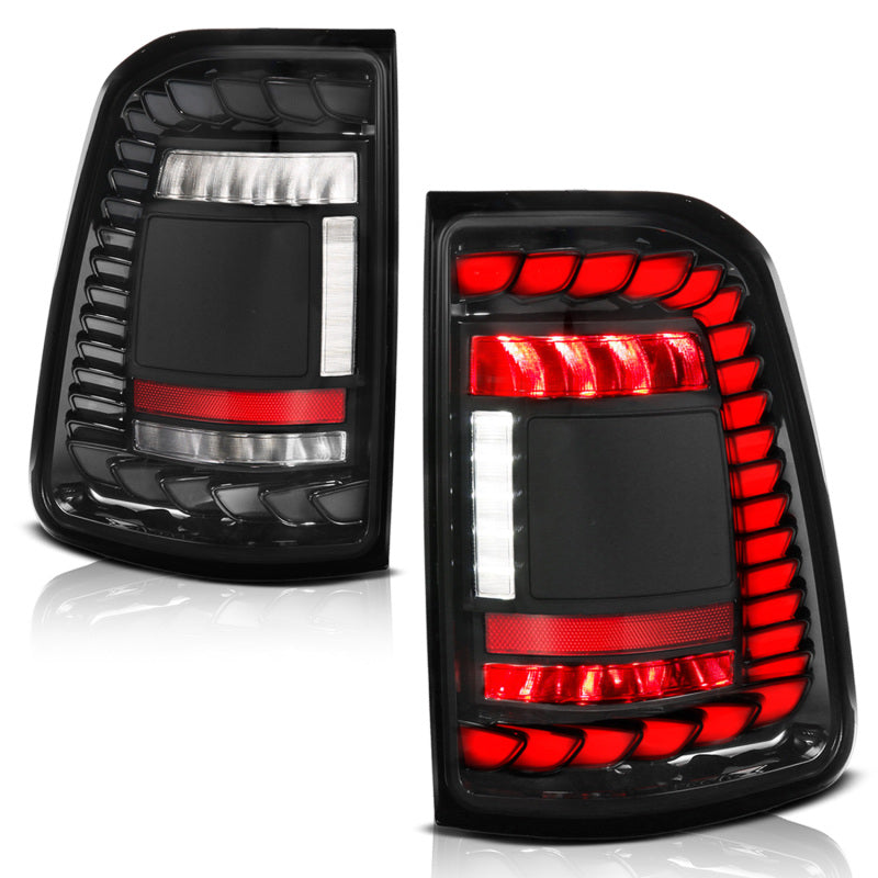 ANZO 311480A Full LED Tail Lights for RAM 1500 (2019-2024) Factory Halogen Models, SeqSig Black - Pair