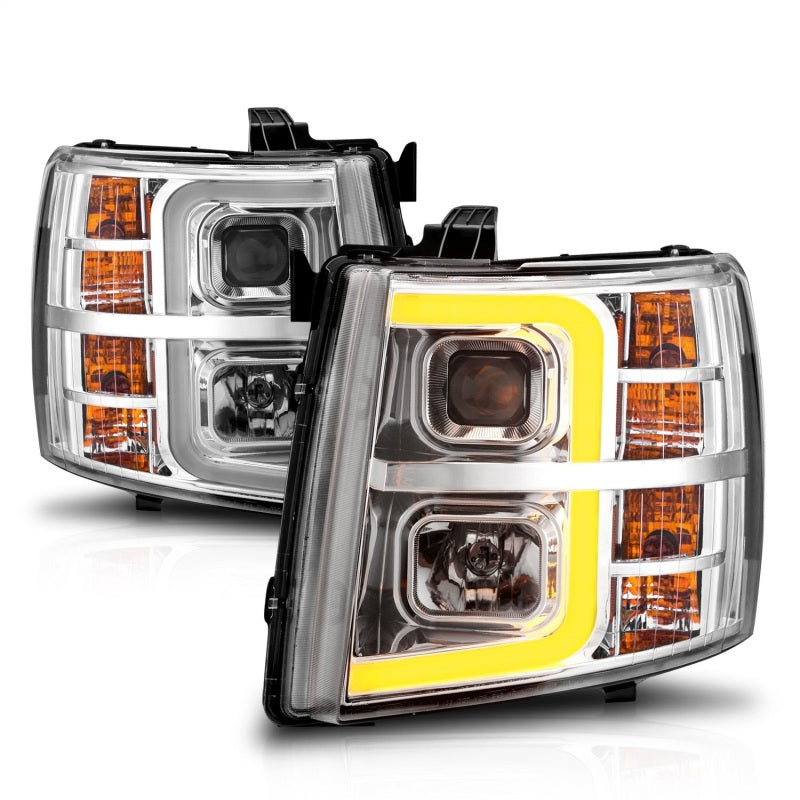 ANZO 2007-2013 Chevrolet Silverado 1500 Projector w/ Light Bar Chrome Housing w/ Sequential-SR1 Performance