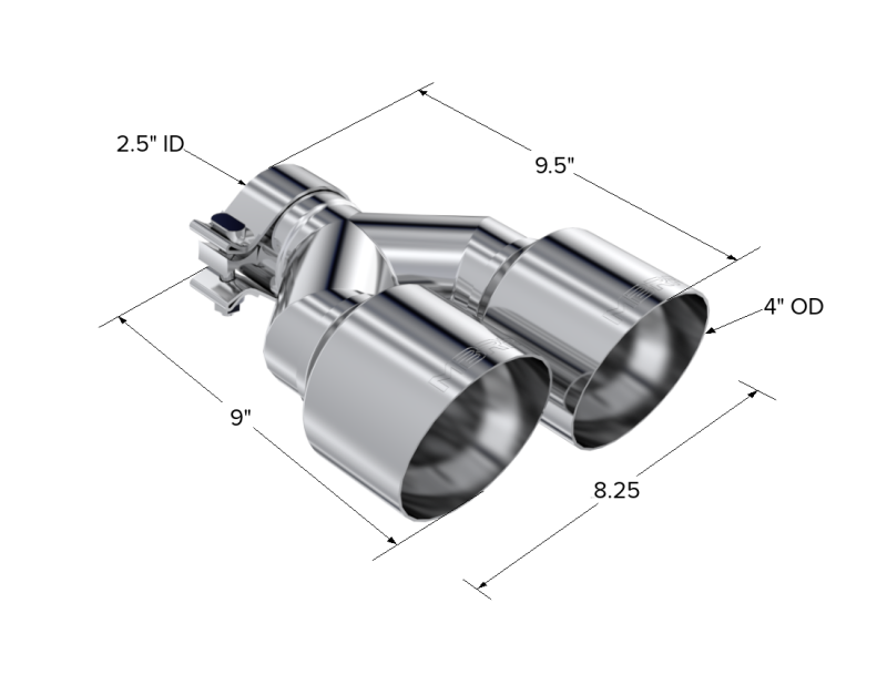 MBRP Universal T304 SS Dual Tip 4in OD/2.5in Inlet-SR1 Performance