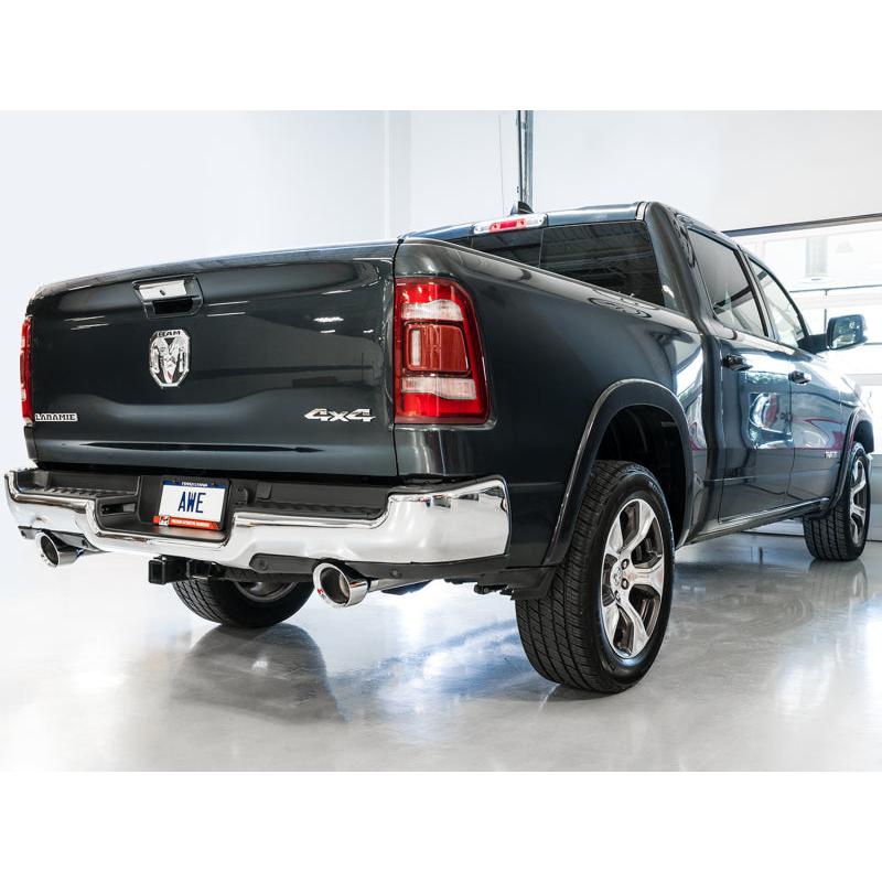 AWE Tuning 19-21 RAM 1500 5.7L (w/Cutouts) 0FG Dual Rear Exit Cat-Back Exhaust - Chrome Silver Tips-SR1 Performance