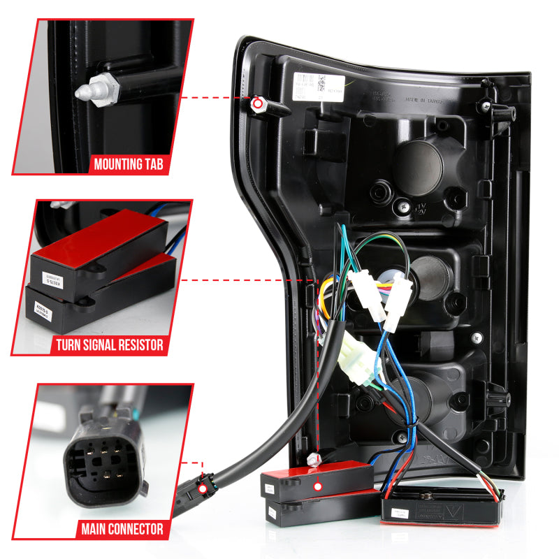 ANZO 18-19 Ford F-150 LED Taillight Black Housing Clear Lens Red Light Bar W/Sequential-SR1 Performance
