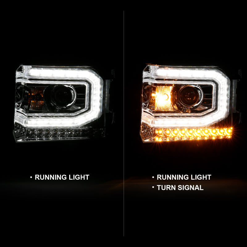 ANZO 2016-2019 Gmc Sierra 1500 Projector Headlight Plank Style Chrome w/ Sequential Amber Signal-SR1 Performance