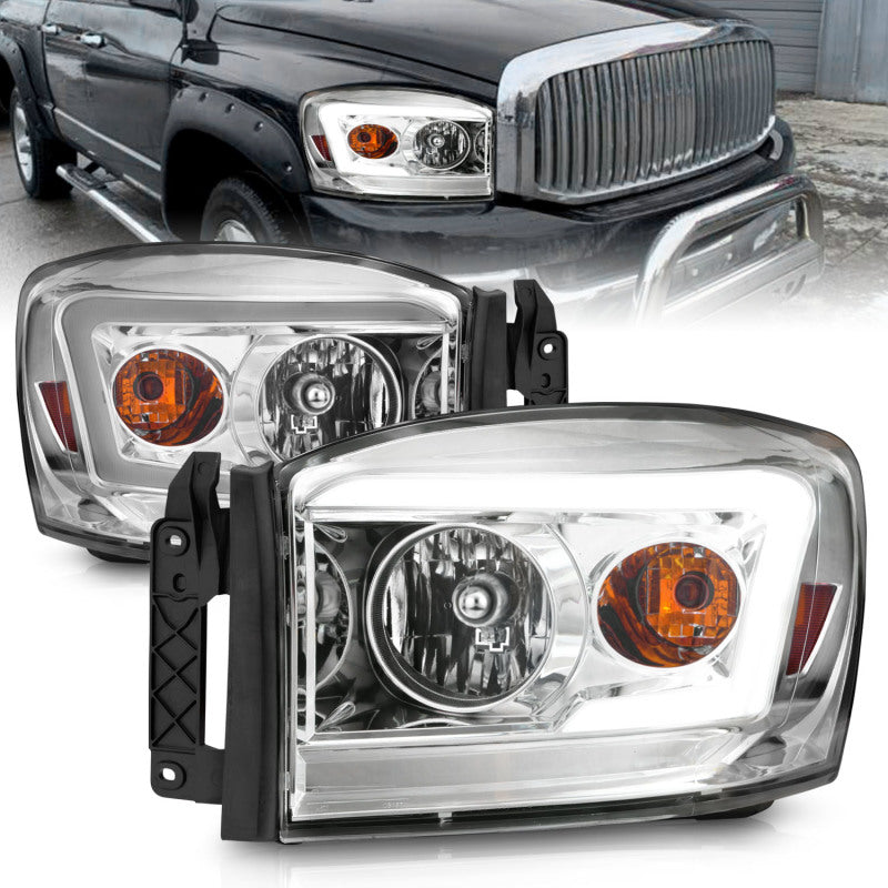 Anzo 06-09 Dodge RAM 1500/2500/3500 Headlights Chrome Housing/Clear Lens (w/ Light Bars)-SR1 Performance