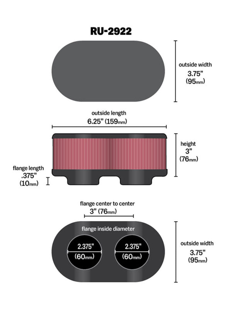 K&N Filter Universal Filter 2 3/4 inch Dual Flange GSXR Oval (2/Box)-SR1 Performance
