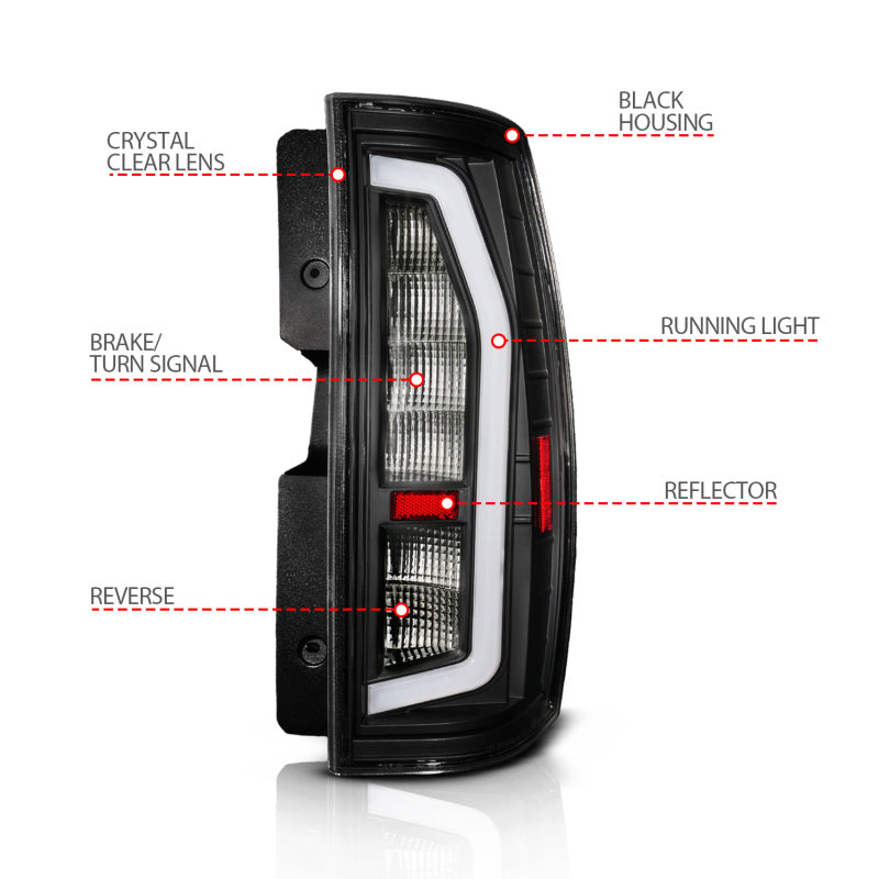 ANZO 07-14 Chevrolet Suburban / GMC Yukon Full LED Tail Light Assembly with Clear Lens and Black Housing