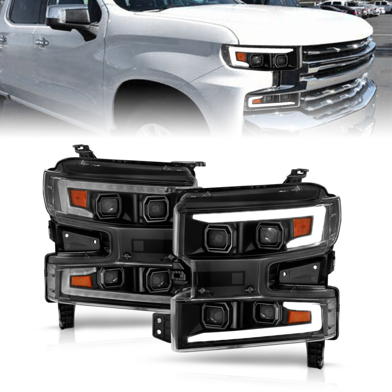 ANZO 19-22 Chevrolet Silverado 1500 LED Proj HL w/Lgt Bar SwBk Seq. Blk w/In. Light - Passenger Side-SR1 Performance