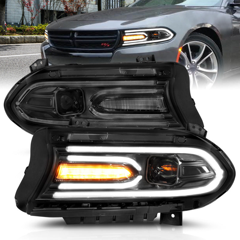 ANZO 2015-2018 Dodge Charger Projector Headlights Plank Style Black-SR1 Performance