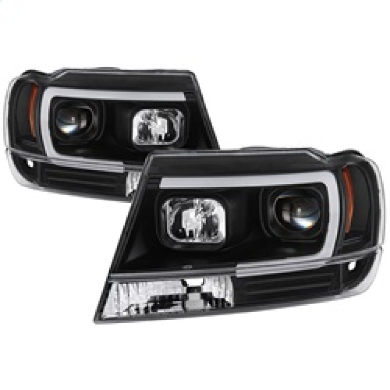 Spyder 99-04 Jeep Grand Cherokee Projector Headlights - Light Bar DRL LED - Black-SR1 Performance