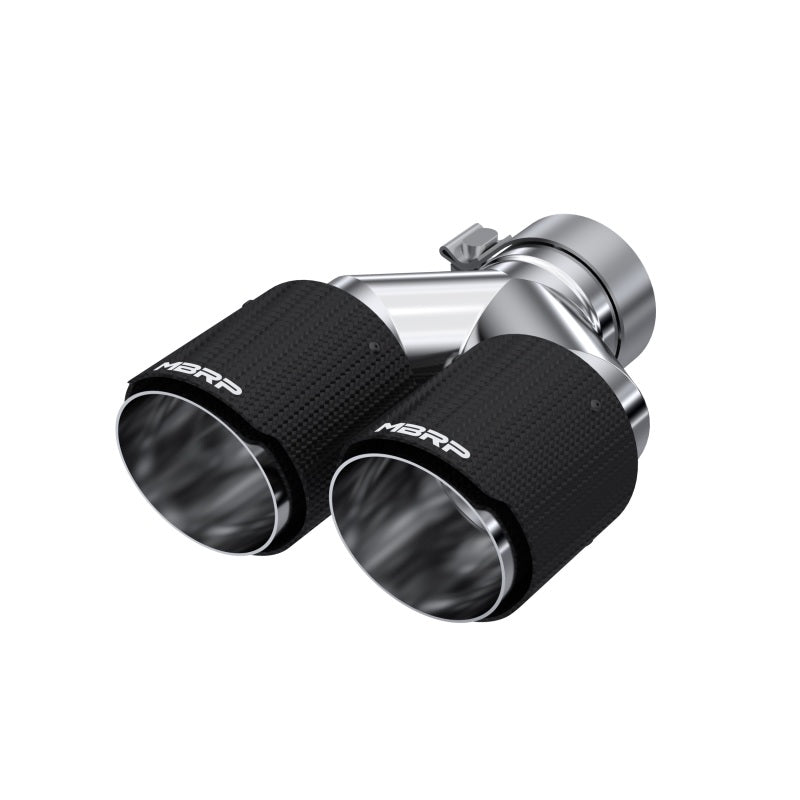 MBRP 3in ID / Dual 4in OD Out Staggered L 9.87in / R 9.37in Dual Wall Carbon Fiber Univ Exhaust Tip-SR1 Performance