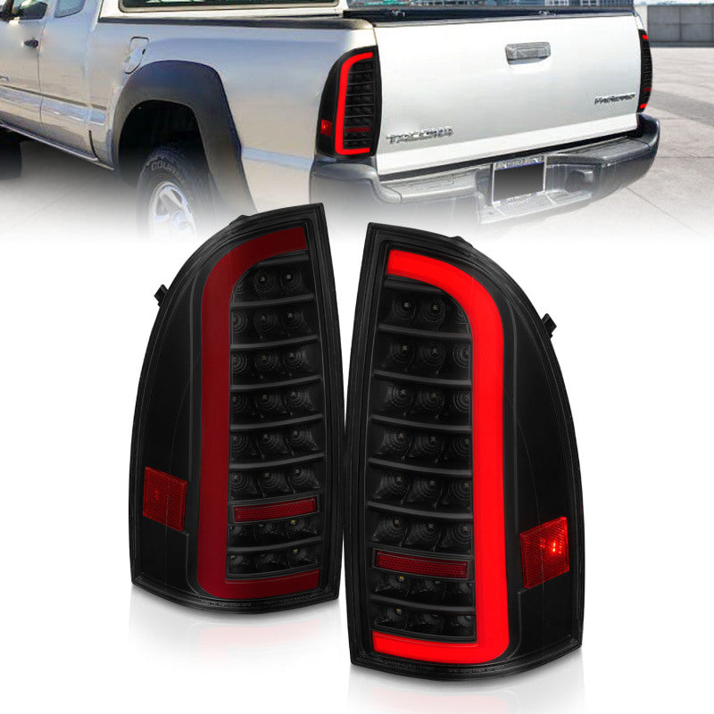 ANZO 05-15 Toyota Tacoma Full LED Tail Lights w/Light Bar Sequential Black Housing Smoke Lens-SR1 Performance