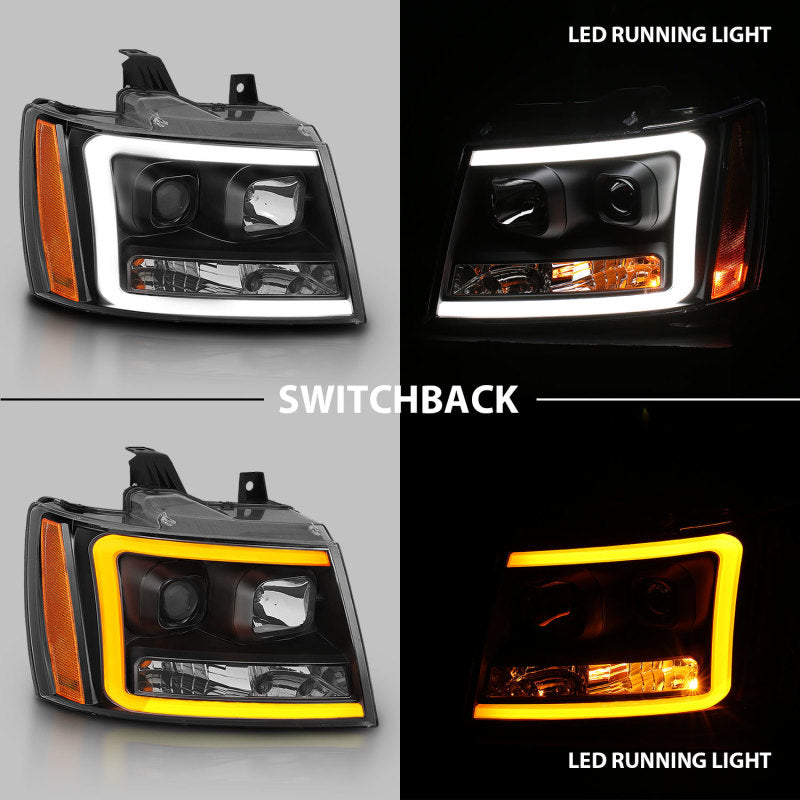 ANZO 07-14 Chevy Tahoe Projector Headlights w/ Plank Style Design Black w/ Amber-SR1 Performance