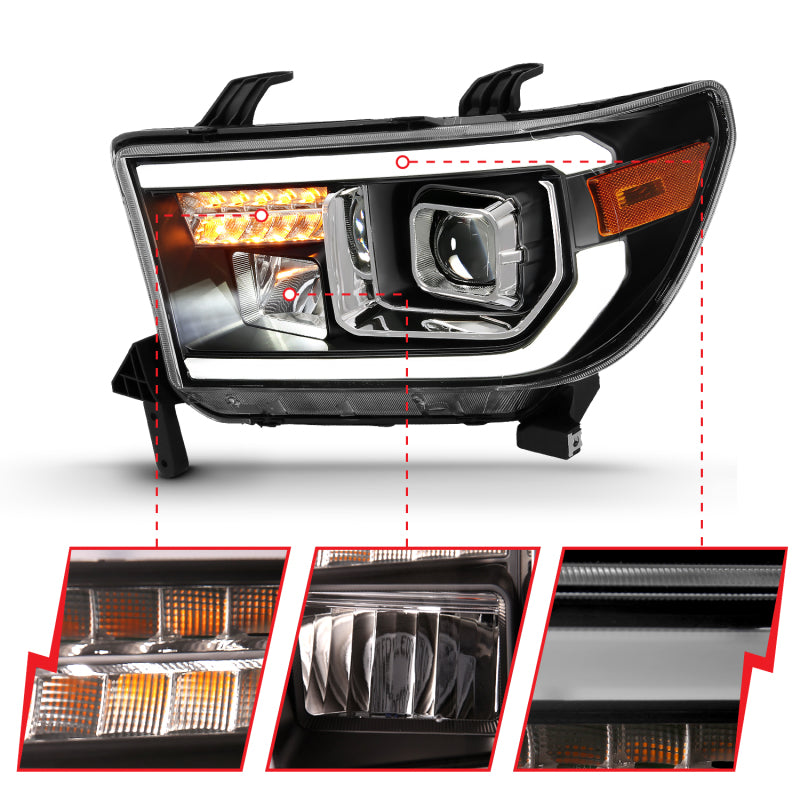 ANZO 2007-2014 Toyota Tundra Projector Light Bar H.L Black Amber(Led High Beam) (Halogen Version)-SR1 Performance