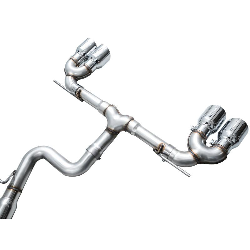 AWE MK8 Volkswagen Golf R 3in Track Edition Quad Exhaust - Chrome Silver Tips-SR1 Performance