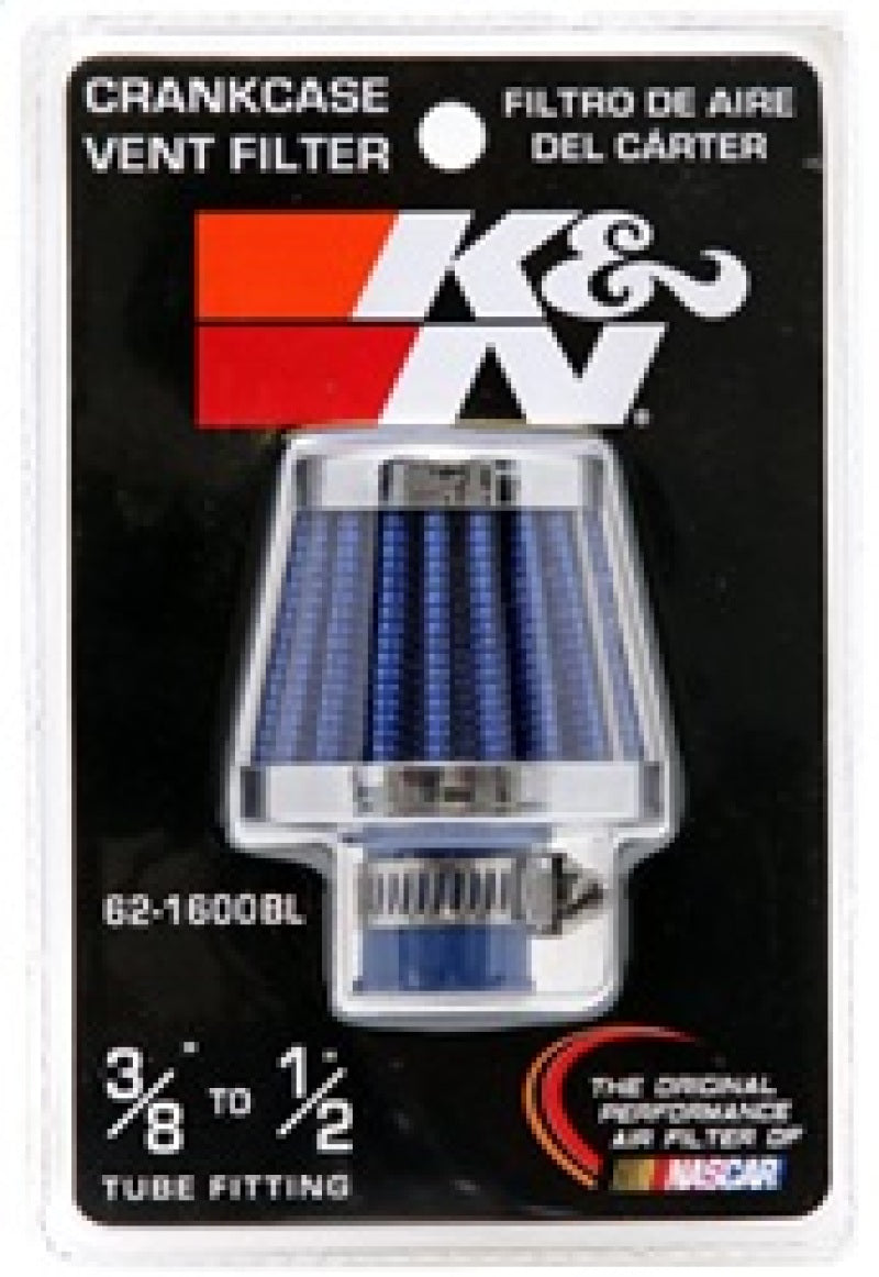 K&N 2in Base OD x .375in Flange ID x 1.75in H Rubber Base Crankcase Vent Filter - Blue-SR1 Performance