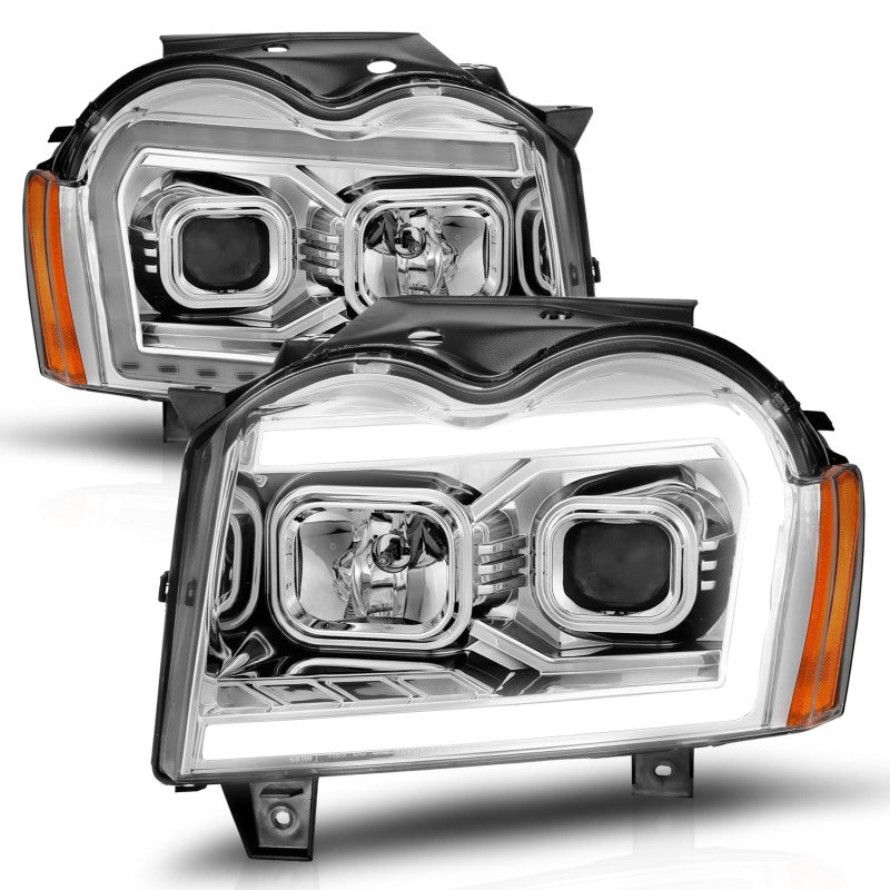 ANZO 05-07 Jeep Grand Cherokee Projector Headlights - w/ Light Bar Switchback Chrome Housing-SR1 Performance