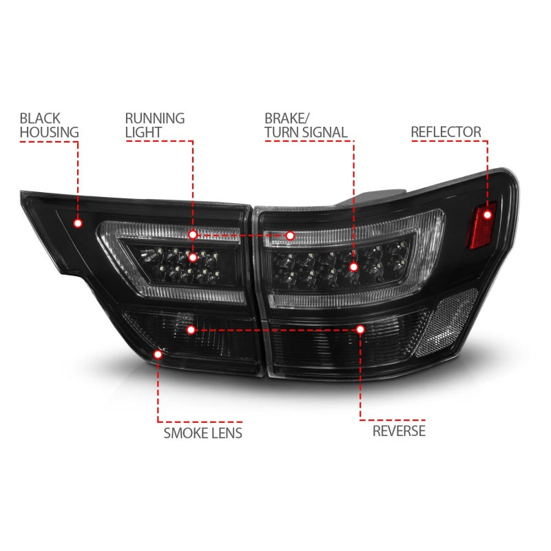 ANZO 11-13 Jeep Grand Cherokee LED Taillights w/ Lightbar Black Housing/Smoke Lens 4pcs-SR1 Performance