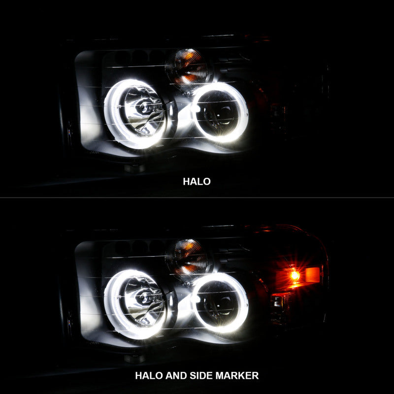 ANZO 2002-2005 Dodge Ram 1500 Projector Headlights w/ Halo Black Clear Amber-SR1 Performance