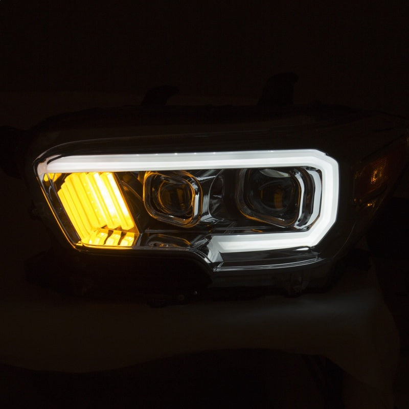 ANZO 2016-2017 Toyota Tacoma Projector Headlights w/ Plank Style Design Chrome/Amber w/ DRL-SR1 Performance